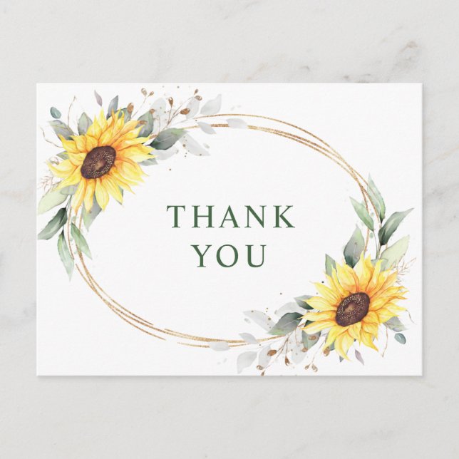 Elegant Sunflowers Greenery Floral Thank You Postcard (Front)