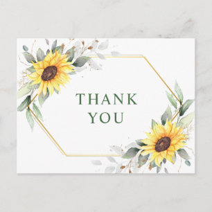 Elegant Sunflowers Greenery Floral Thank You Postcard