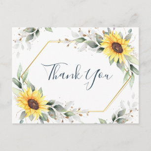 Elegant Sunflowers Greenery Floral Thank You Postcard
