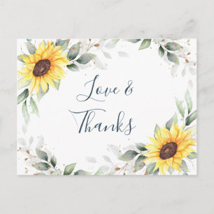 Elegant Sunflowers Greenery Floral Thank You Postcard