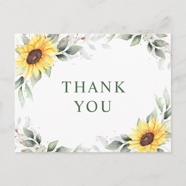 Elegant Sunflowers Greenery Floral Thank You Postcard (Front)