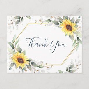 Elegant Sunflowers Greenery Floral Thank You Postcard