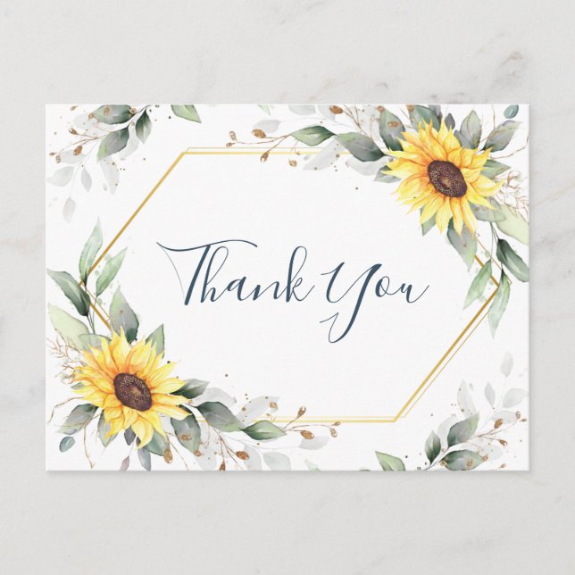 Elegant Sunflowers Greenery Floral Thank You Postcard (Front)