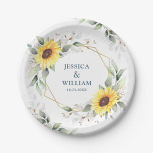 Elegant Sunflowers Greenery Floral Wedding Paper Plate