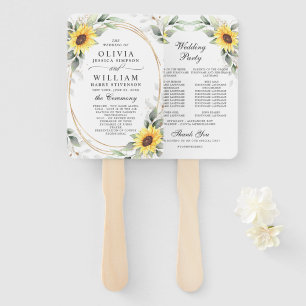 Elegant Sunflowers Greenery Floral Wedding Program Hand Fan