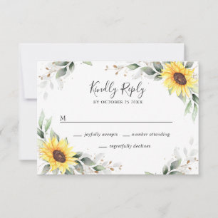 Elegant Sunflowers Greenery Floral Wedding RSVP Card