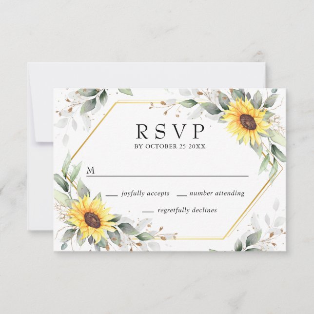 Elegant Sunflowers Greenery Floral Wedding RSVP Card (Front)
