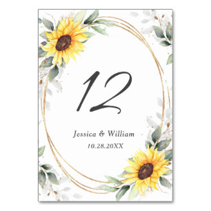 Elegant Sunflowers Greenery Floral Wedding Table Number