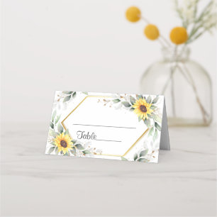 Elegant Sunflowers Greenery Floral Wedding Table Place Card