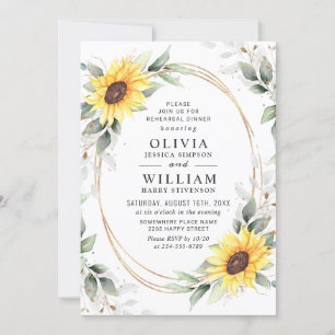 Elegant Sunflowers Greenery Rehearsal Dinner Invitation