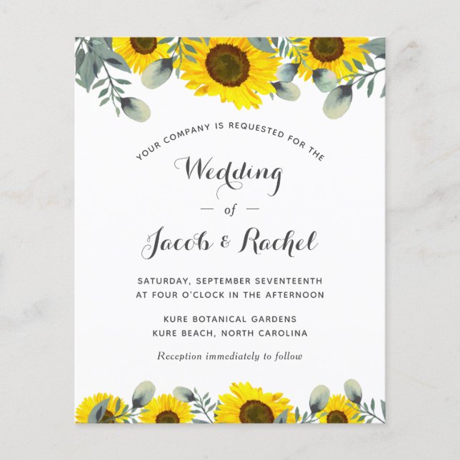 Elegant Sunflowers Greenery Wedding Invitation (Front)