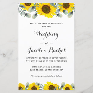 Elegant Sunflowers Greenery Wedding Invitation