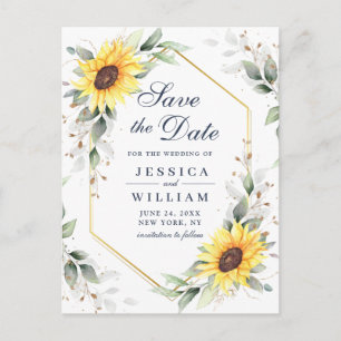Elegant Sunflowers Greenery Wedding Save the Date  Postcard