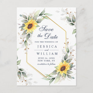 Elegant Sunflowers Greenery Wedding Save the Date Postcard