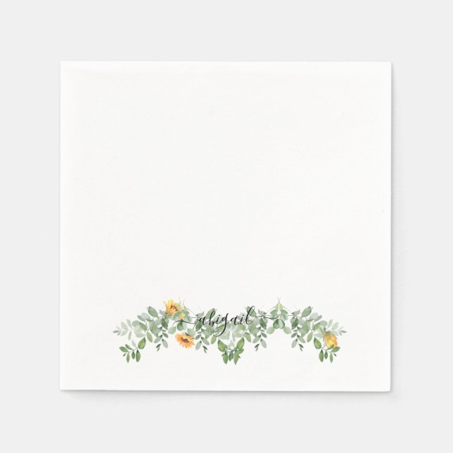 Elegant Sunflowers in Foliage Custom Cocktail Napkin (Front)