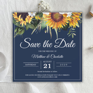 Elegant Sunflowers Navy Blue Floral Wedding Save The Date