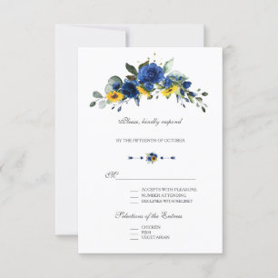 Elegant Sunflowers Navy Blue Flowers Bloom Wedding RSVP Card
