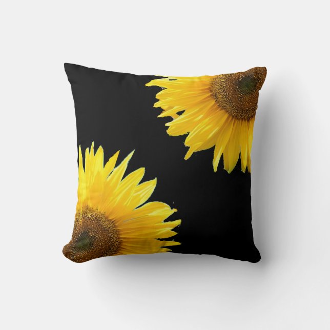 Elegant Sunflowers on Black  Cushion (Front)
