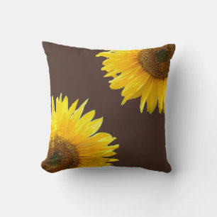Elegant Sunflowers on Brown Cushion
