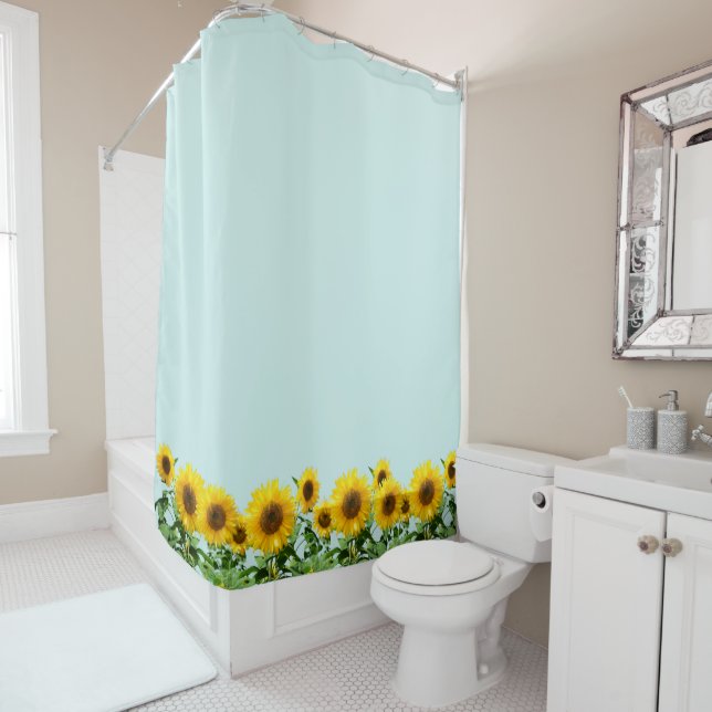Elegant Sunflowers on Light Pale Blue Shower Curtain (In Situ)