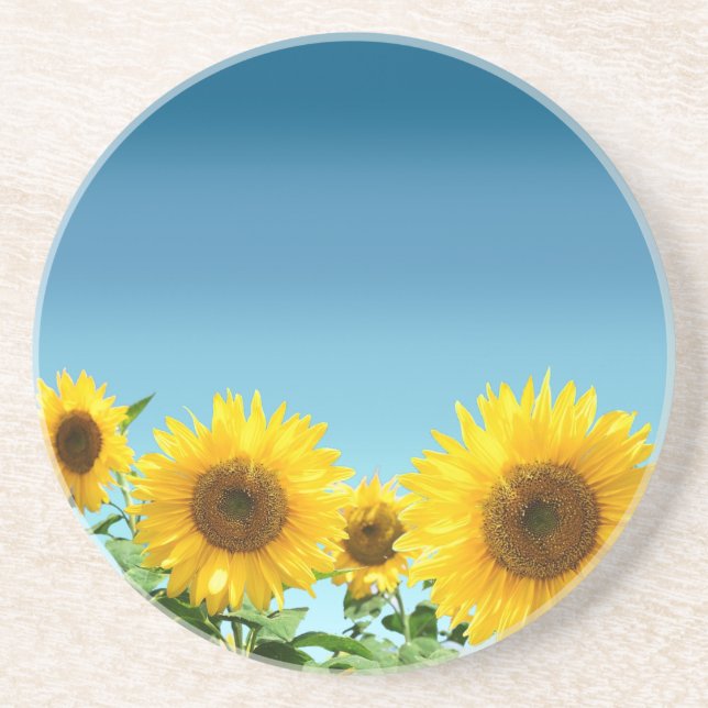 Elegant Sunflowers on Sky Blue Shades Beverage Coa Coaster (Front)