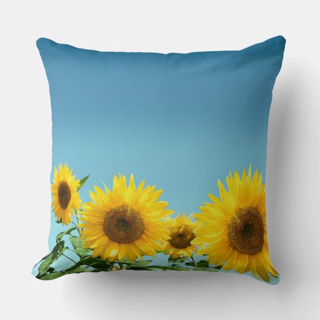 Elegant Sunflowers on Sky Blue Shades Cushion (Front)