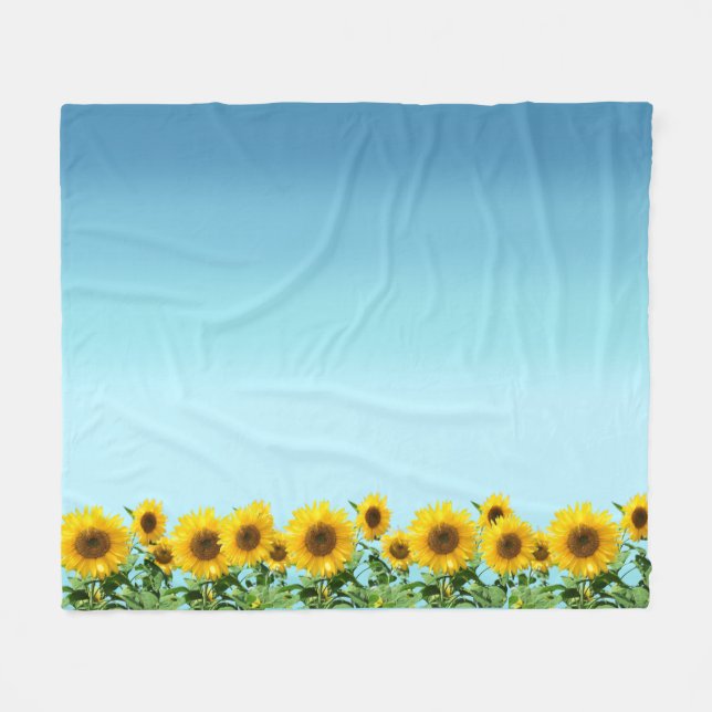 Elegant Sunflowers on Sky Blue Shades Fleece Blanket (Front (Horizontal))