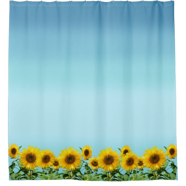 Elegant Sunflowers on Sky Blue Shades Shower Curtain (Front)