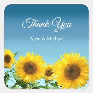 Elegant Sunflowers on Sky Blue Thank You Square Sticker