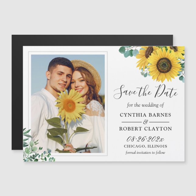 Elegant Sunflowers Photo Save the Date Magnet (Front/Back)