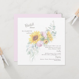 Elegant Sunflowers Pink Peony Bridal Square Invita Invitation