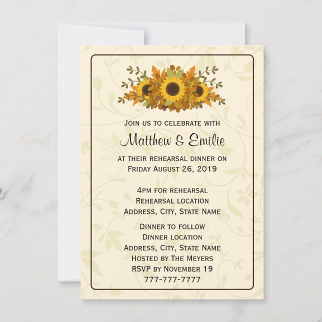 Elegant Sunflowers Rehearsal Dinner Invitation (Front)