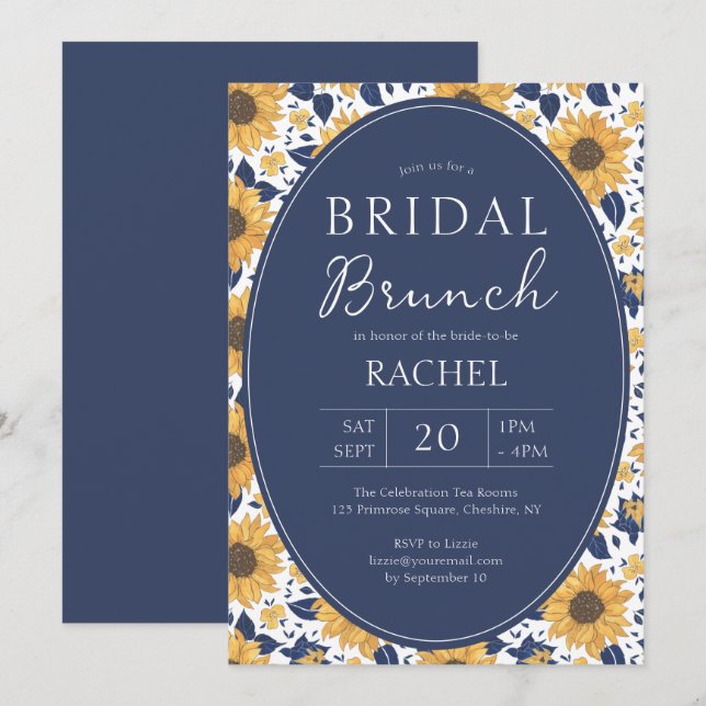 Elegant Sunflowers Rustic Bridal Brunch Invitation (Front/Back)