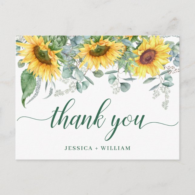 Elegant Sunflowers Rustic Wedding Thank You Postcard (Front)