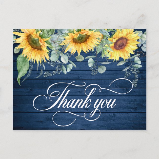 Elegant Sunflowers Rustic Wood Wedding Thank You Postcard (Front)
