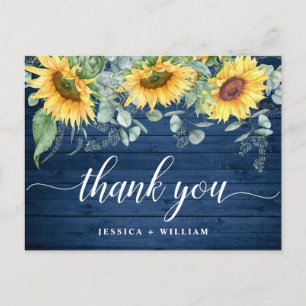 Elegant Sunflowers Rustic Wood Wedding Thank You Postcard