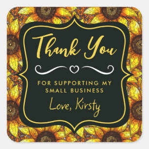 Elegant Sunflowers Stained Glass Small Business Square Sticker