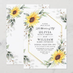 Elegant Sunflowers Watercolor Greenery Wedding  Invitation