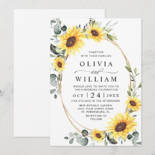 Elegant Sunflowers Watercolor Greenery Wedding Invitation