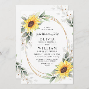 Elegant Sunflowers Watercolor Greenery Wedding Invitation