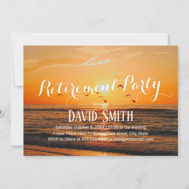 Elegant Sunset Beach Retirement Party Invitation (Front)