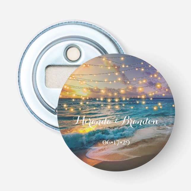 Elegant Sunset Beach String Lights Summer Wedding  Bottle Opener (Front)