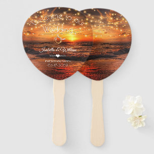 Elegant Sunset Beach String Lights Summer Wedding Hand Fan