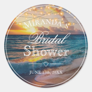 Elegant Sunset Beach Summer Bridal Shower Classic  Round Sticker