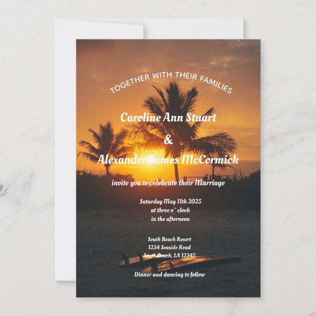 Elegant Sunset Beach Summer Nautical Wedding  Invi Invitation (Front)