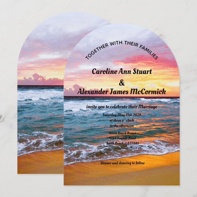 Elegant Sunset Beach Summer Nautical Wedding  Invitation (Front/Back)