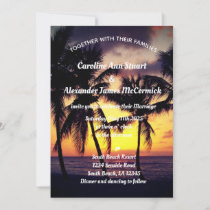 Elegant Sunset Beach Summer Tropical Wedding Invitation