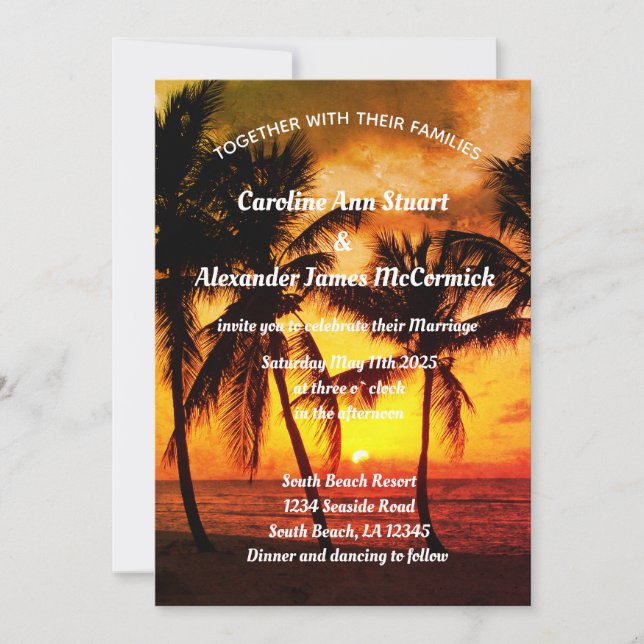 Elegant Sunset Beach Summer Tropical Wedding  Invitation (Front)