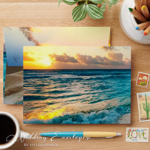 Elegant Sunset Beach Summer Wedding Envelope