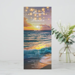 Elegant Sunset Beach Summer Wedding Menu Card